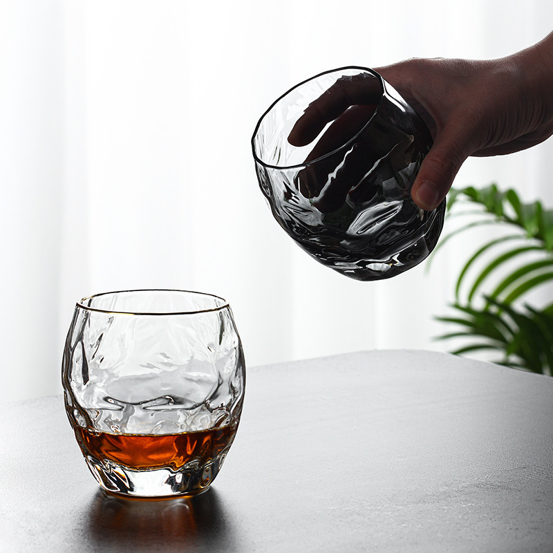 创意菠萝威士忌酒杯 异形玻璃水杯 家用透明蛋形杯金边杯子果汁杯细节图