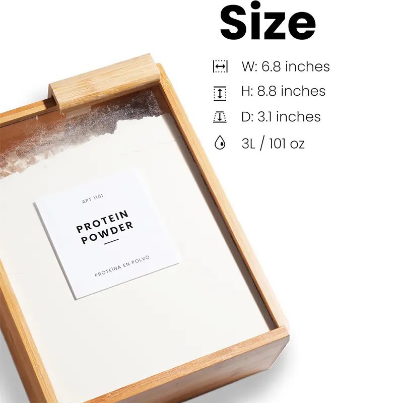 Creative and simple wooden kitchen rice and flour food storage box, multi-functional multi-functional grain dispenser and organization box Application Scenario