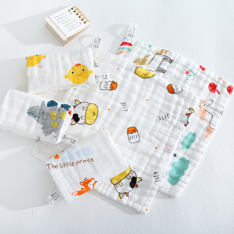 Wholesale of pure cotton small square towels, six-layer high-density gauze towels, baby saliva towels for newborns, and infant face towels Specification image