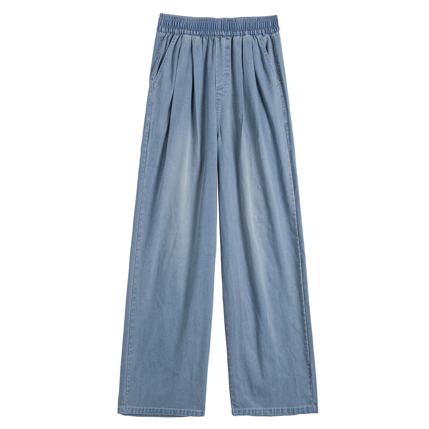 Blue fleece jeans for women, 2025 new autumn style, laid-back and relaxed, high-waisted casual loose straight-leg wide-leg pants Item Picture