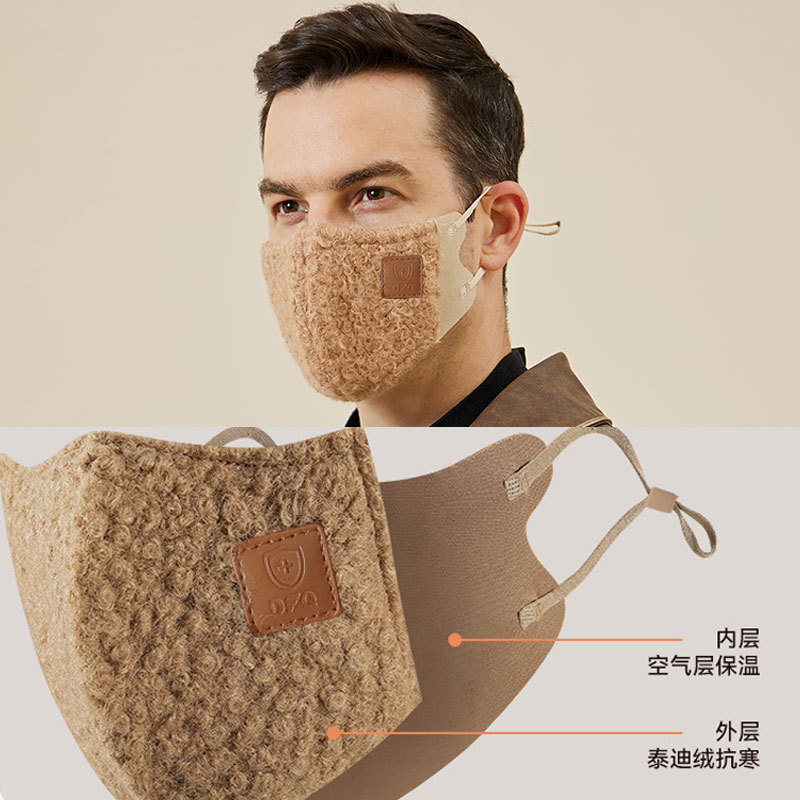 保暖秋冬季加绒口罩轻奢感3D立体修容防雾霾V脸显瘦时尚情侣口罩细节图