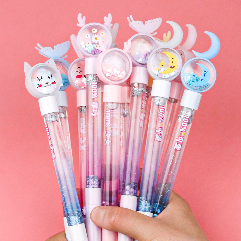 Cute and girlish cartoon sequined gel pen, internet-famous sand pen, girlish Instagram Korean version emoticon student gel pen full figure