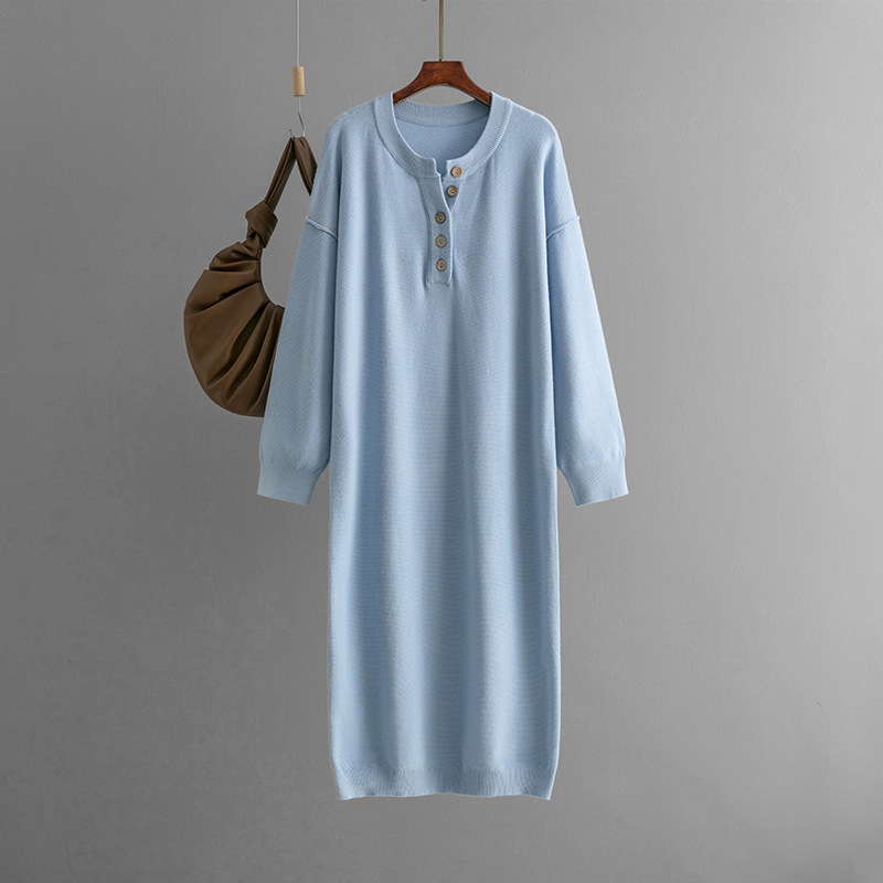 2024 Autumn/Winter new Amazon European and American button knitted sweater dress solid color loose casual sweater for women details Picture