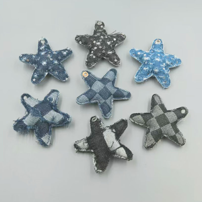 手工DIY牛仔布格子五角星挂饰钥匙扣箱包充棉挂件饰品配件