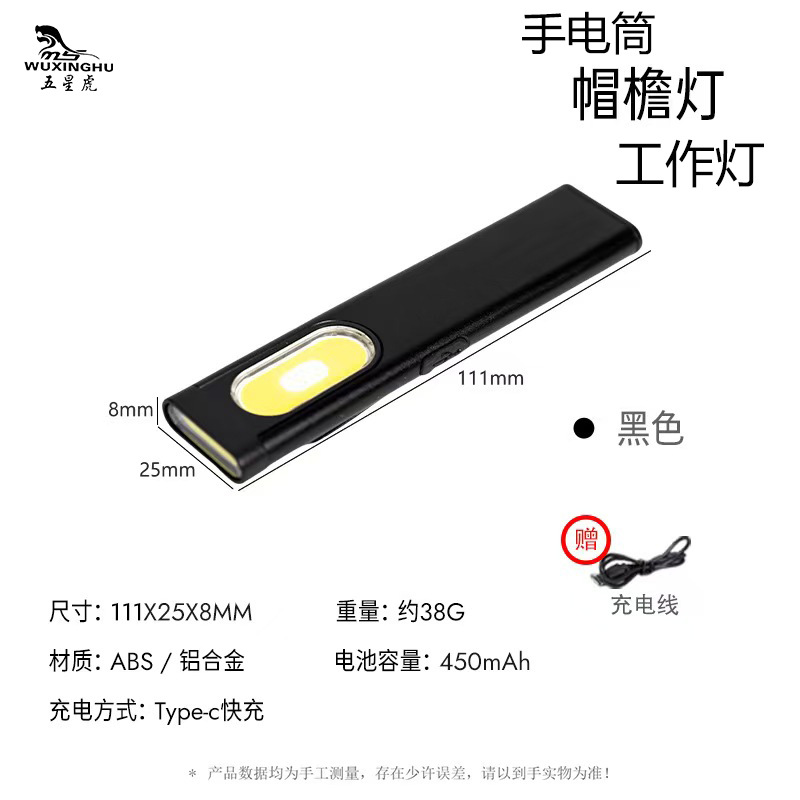 Cross-border portable dual-source work light, flashlight, cap clamp lamp, magnetic maintenance, ultra-light and ultra-thin mini emergency light details Picture