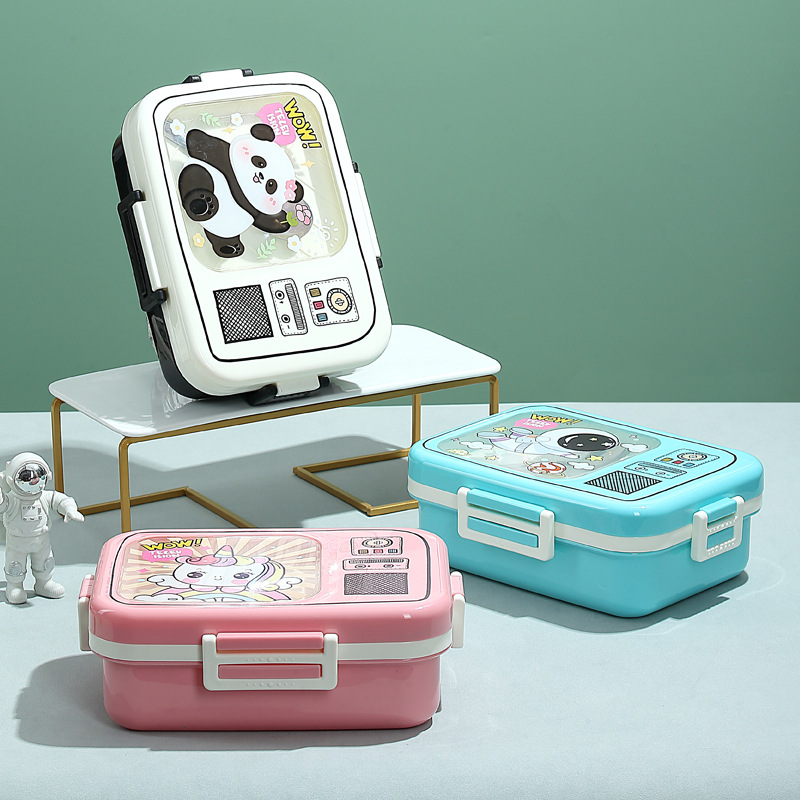 TV stainless steel lunch box with compartments, cartoon animals, student lunch box, new creative compartments details Picture
