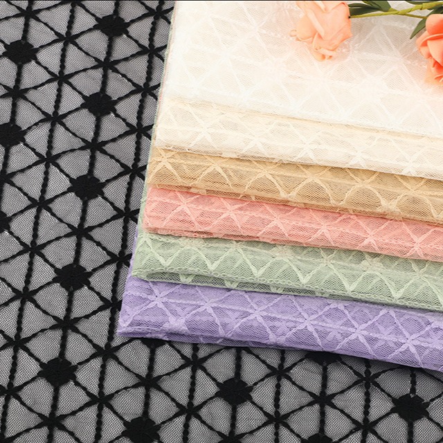New lace fabric cut-out dress, lace clothing fabric, multi-color in-stock evening dress, polyester lace fabric