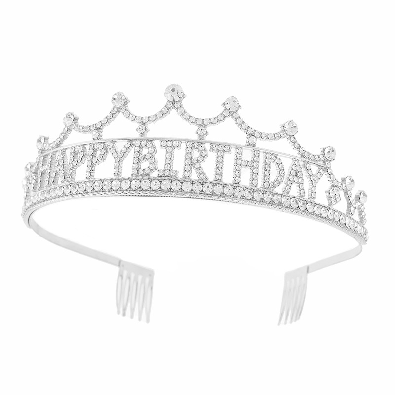 European and American cross-border letter "HAPPY BRITHDAY" birthday celebration water diamond alloy crown women's party headwear Specification image