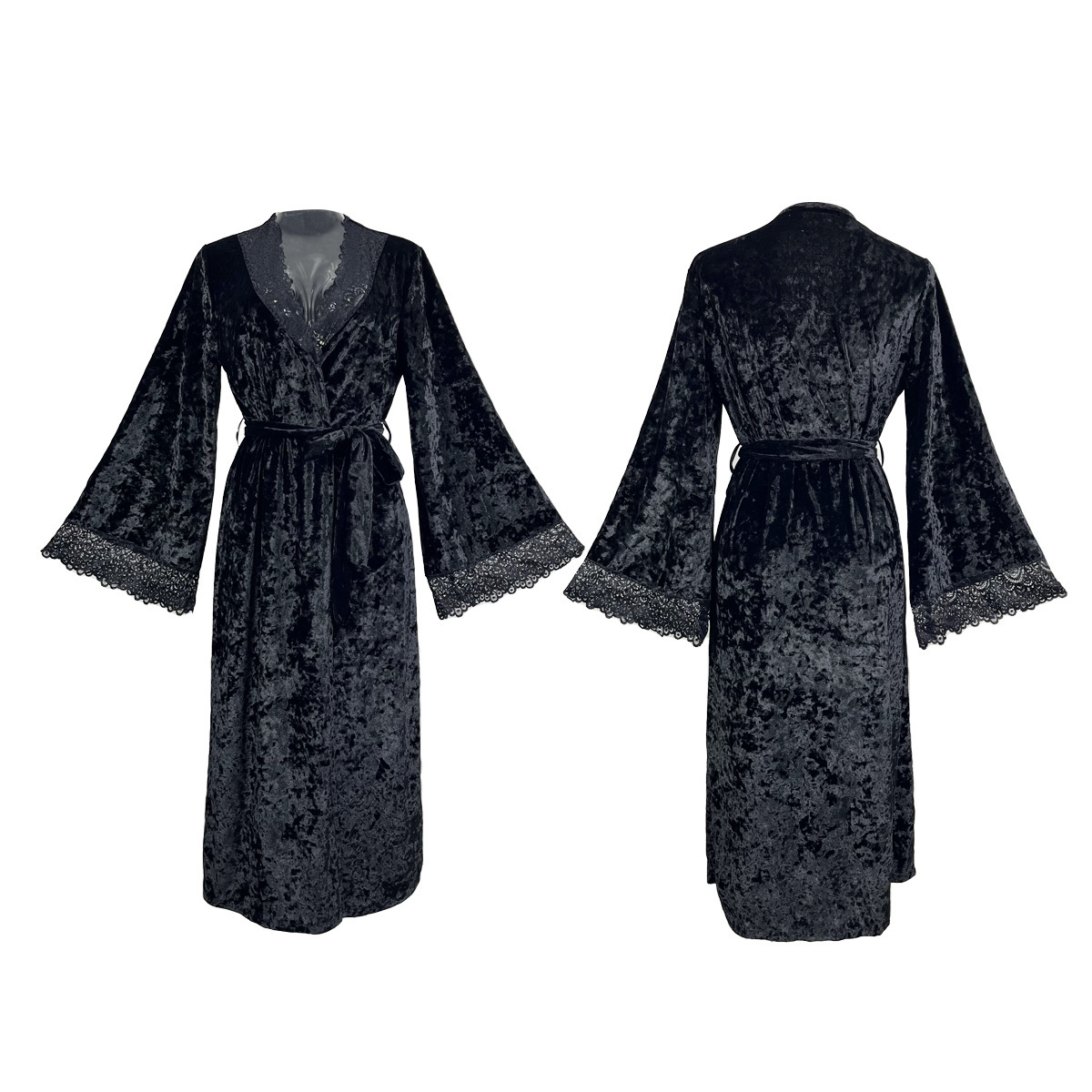 Factory direct sales of velvet and lace patchwork home wear series, sexy V-neck slit nightgowns, halter nightgowns in multiple styles Item Picture