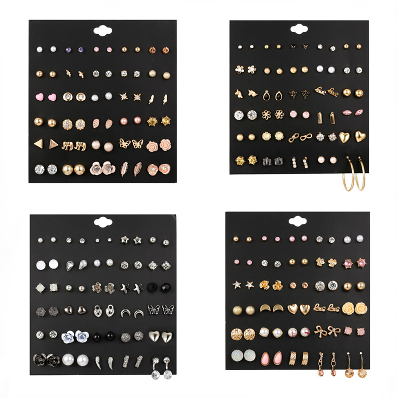 Wholesale of 30 pairs of different combinations of European and American trends, Korean style Instagram earrings, high-quality earrings and stud earrings for women