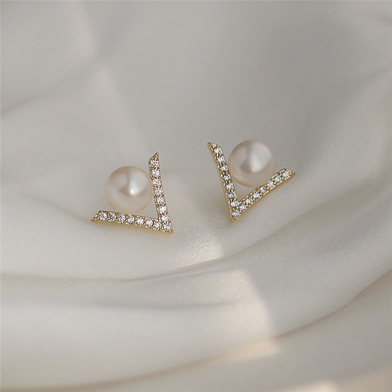 S925银针锆石天然珍珠耳钉设计高级感耳环女气质韩国简约百搭耳饰