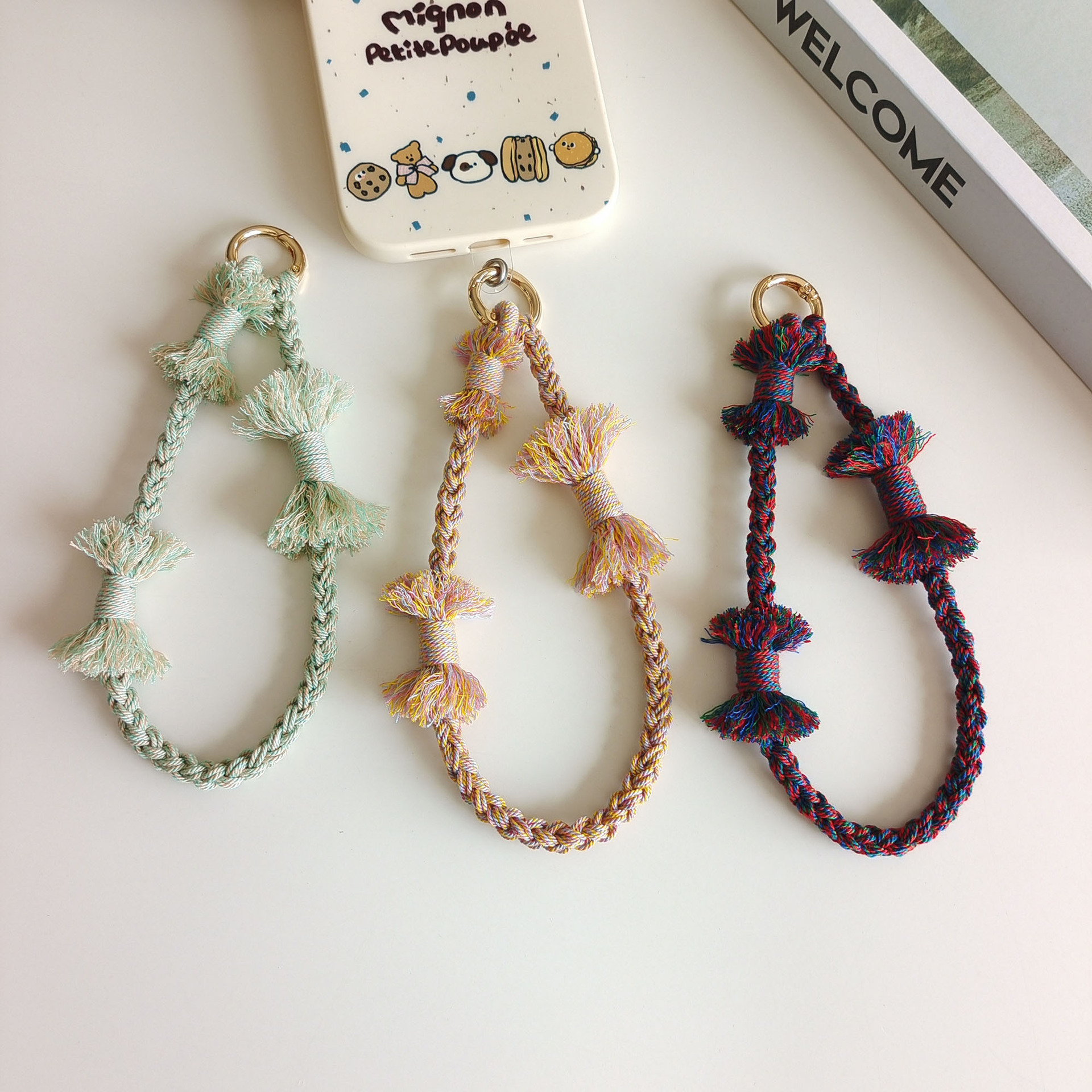 Tibetan-style colored cotton thread mobile phone lanyard, pure hand-woven tassel wrist lanyard, bag keychain anti-loss lanyard