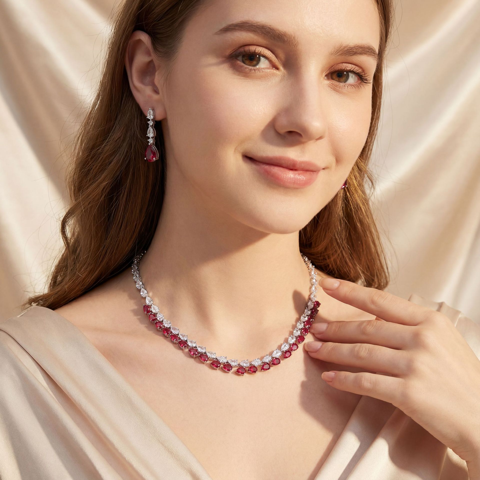 新款韩式新娘套装配饰耳环水滴锆石婚纱礼服饰品项链女小众设计感LYTJ30265格蒂莎珠宝首饰宴会礼服配饰批发