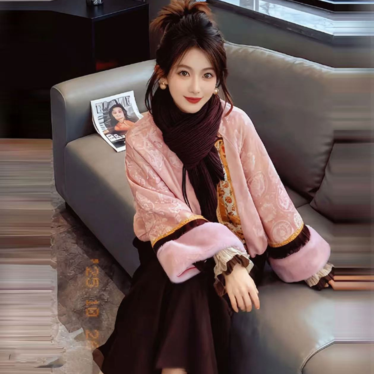 新中式国风流行穿搭法式棉服外套女冬季高级感气质显瘦时尚外套产品图