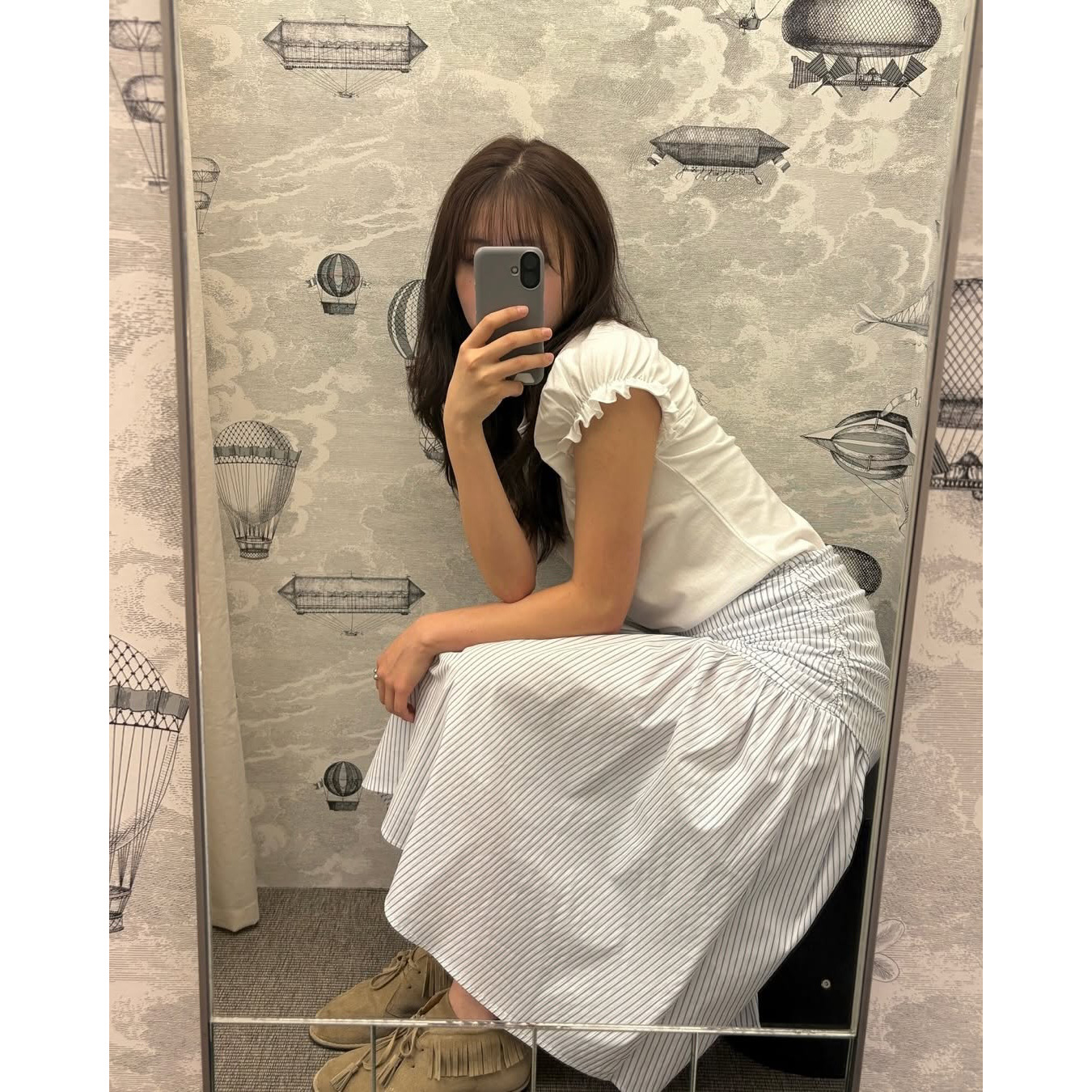 Now, the 2026 summer new style of Korean designer smo*thmood pleated striped skirt with a layered effect Specification image
