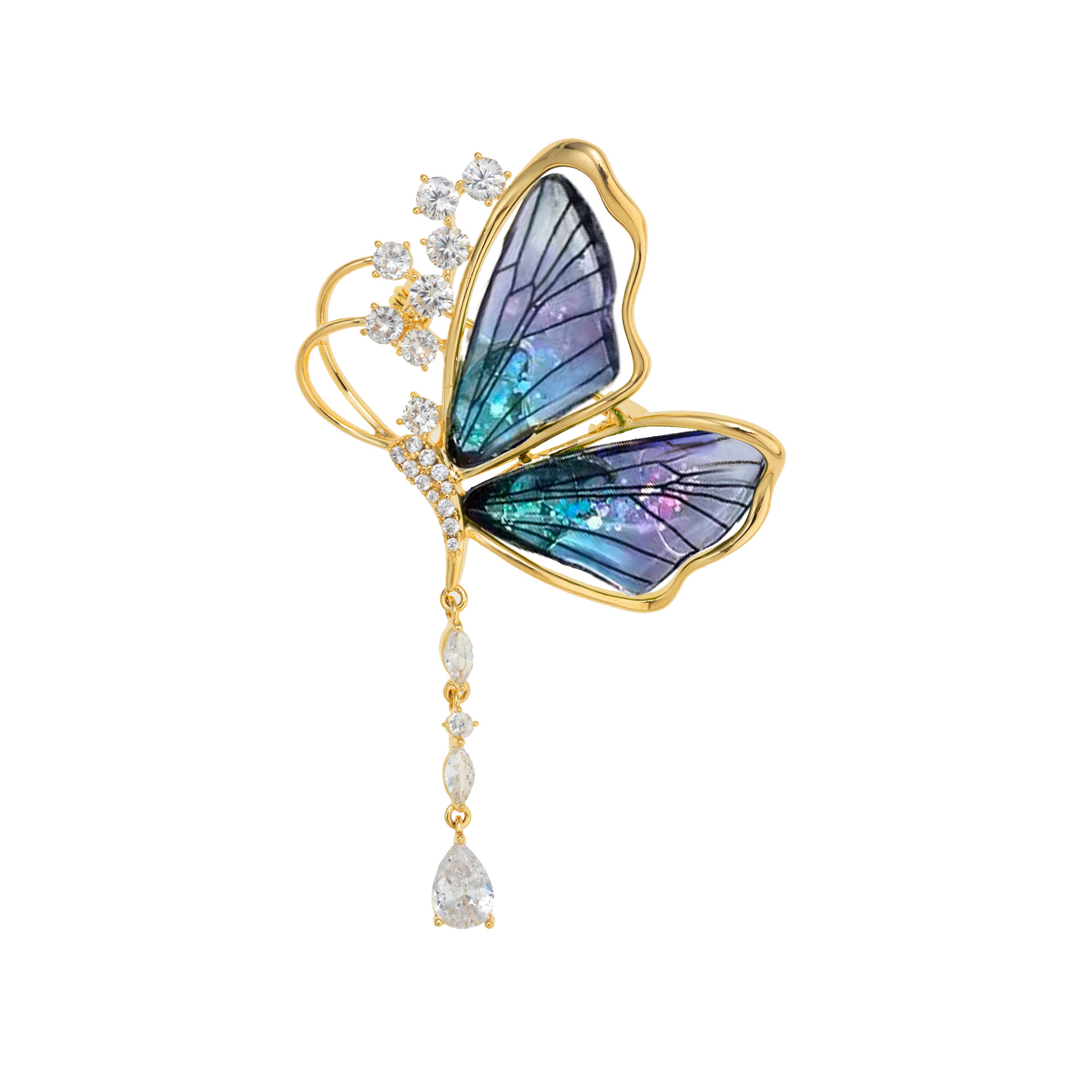 Semi-transparent butterfly tassel brooch, light luxury and versatile insect corsage, new personalized cardigan suit pin accessory Item Picture