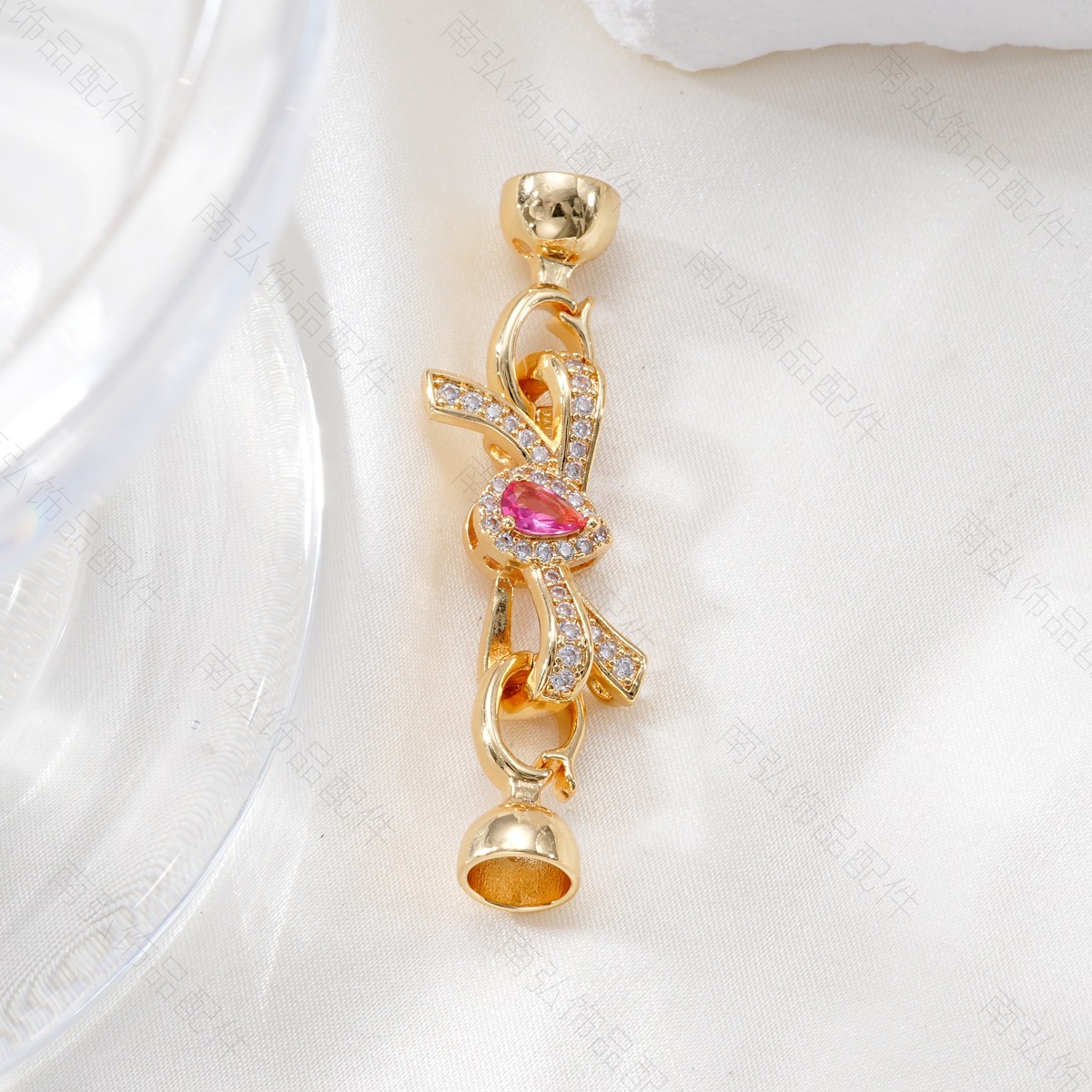Pearl necklace clasp, copper-plated 18k gold, zirconium-inlaid bow, figure-eight clasp, high color retention DIY jewelry accessory details Picture