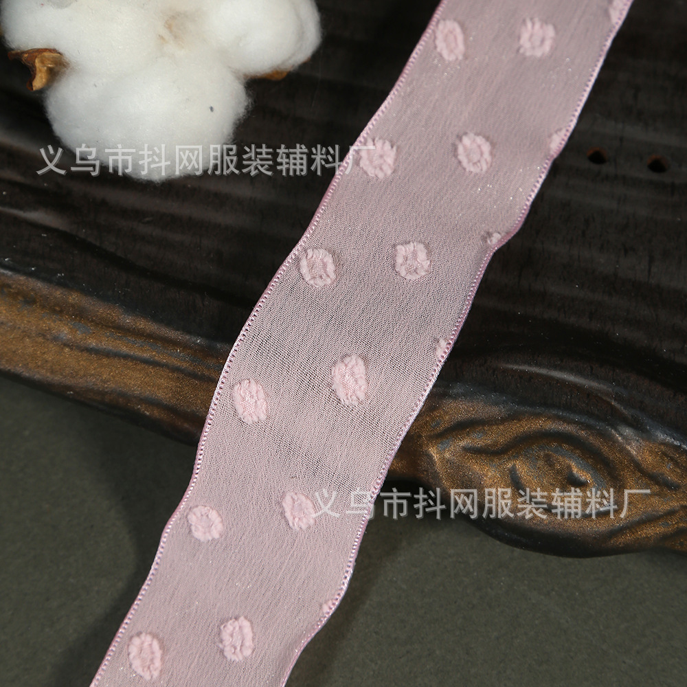 Korean-style rolled-up chiffon ribbon polka dot webbing diy bow accessories Gift ribbons ribbons Hair accessories Headwear accessories Specification image
