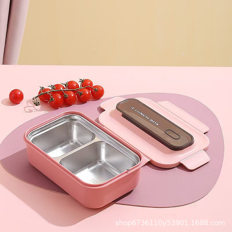 Student simple PP compartments lunch box, office worker 304 stainless steel lunch box, portable water cup and tableware set Application Scenario