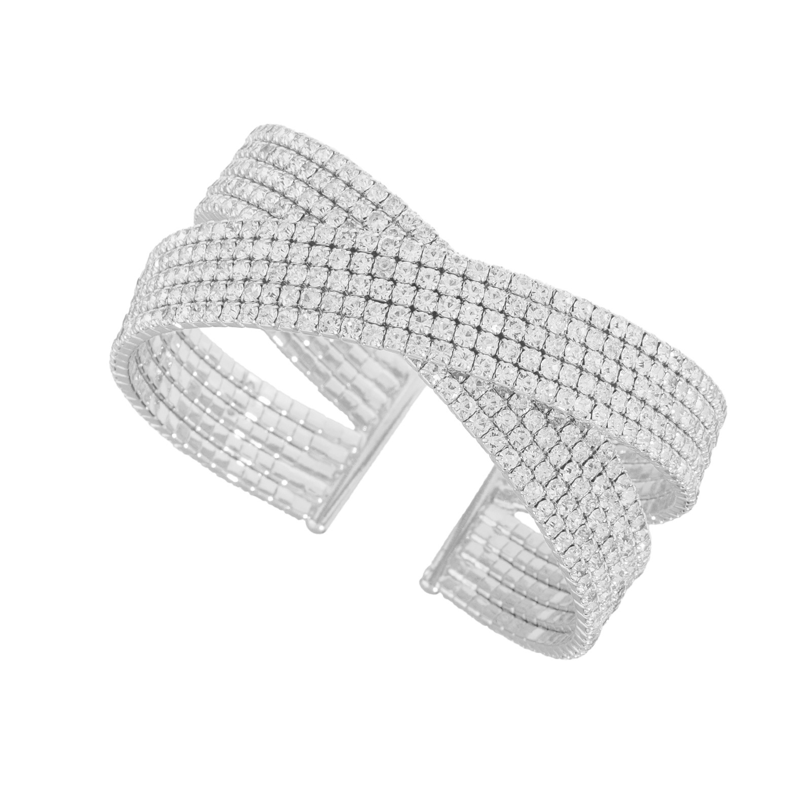 European and American cross-border fashion 8-row rhin cross bracelet, diamond-encrusted three-dimensional luxurious and exquisite elastic open bracelet, a perfect accessory for brides' wedding parties Application Scenario