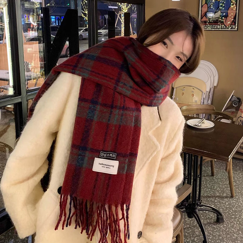 One-piece New Year red scarf for women, autumn and winter new style, Korean style, versatile, thick and warm, student high-end, soft and glutinous scarf shawl wholesale at street stalls