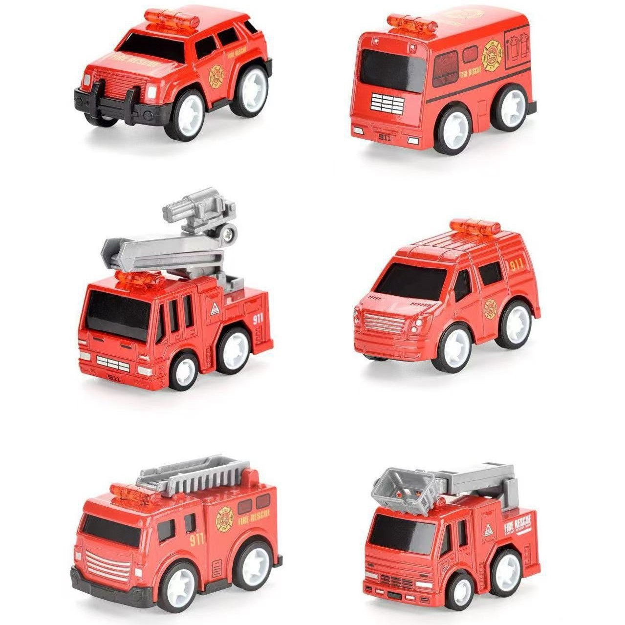 Cross-border children's rebound inertia mini car, boy fire engine simulation car model, toy keychain gift details Picture