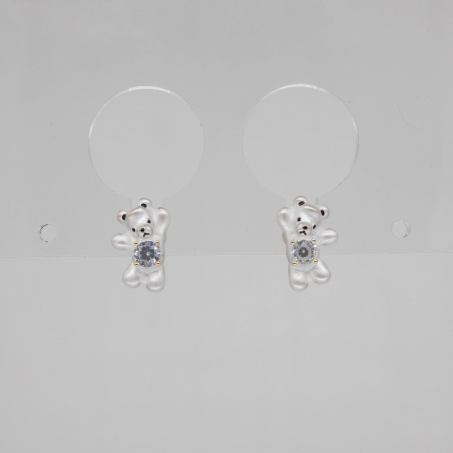 New sweet and cool pearlescent white bear asymmetrical earrings and stud earrings, fashionable and elegant earrings, 925 silver needle earrings, light luxury Item Picture