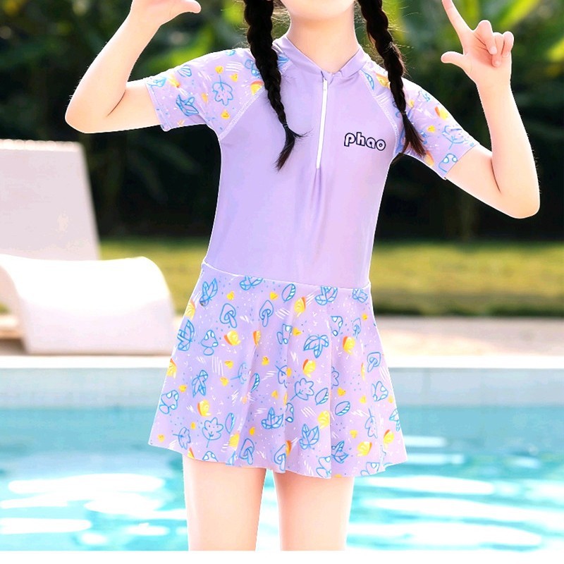 2026 New children's swimsuits, one-piece skirts, swimsuits for small, medium and large girls, water park, beach and hot spring swimsuits details Picture