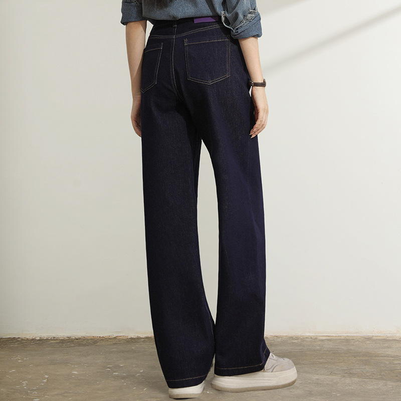 Factory direct sales of new style wholesale deep blue narrow jeans for women, casual and laid-back floor-length straight-leg pants with four-sided elasticity Specification image