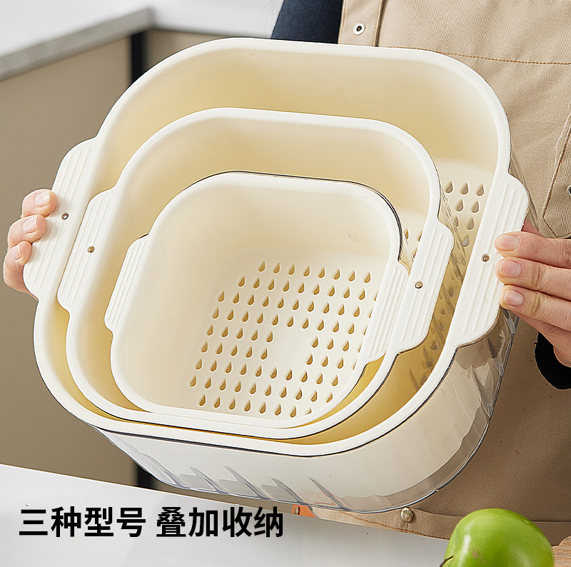Vegetable washing basin draining basket, vegetable dehydrator, household vegetable washing draining basket, manual spin dryer, transparent vegetable washing draining basket
