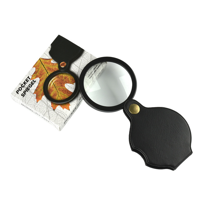 New large-diameter hand-held magnifying glass with leather case, 10x high-definition live handle magnifying glass, pocket portable magnifying glass details Picture