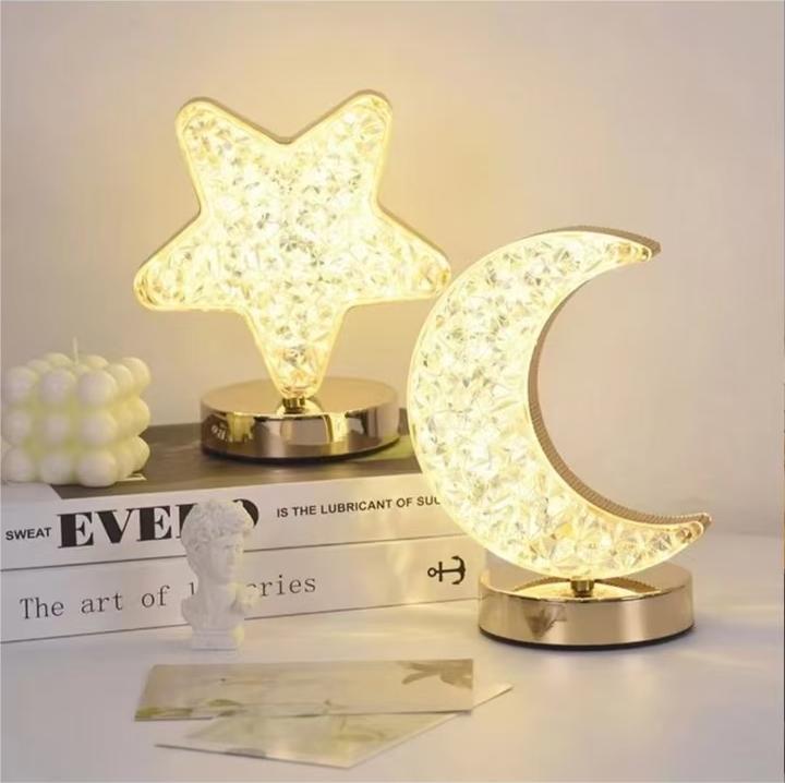 Creative gift: Star and moon night light, touch three-color charging ambient light, bedroom birthday gift: night light