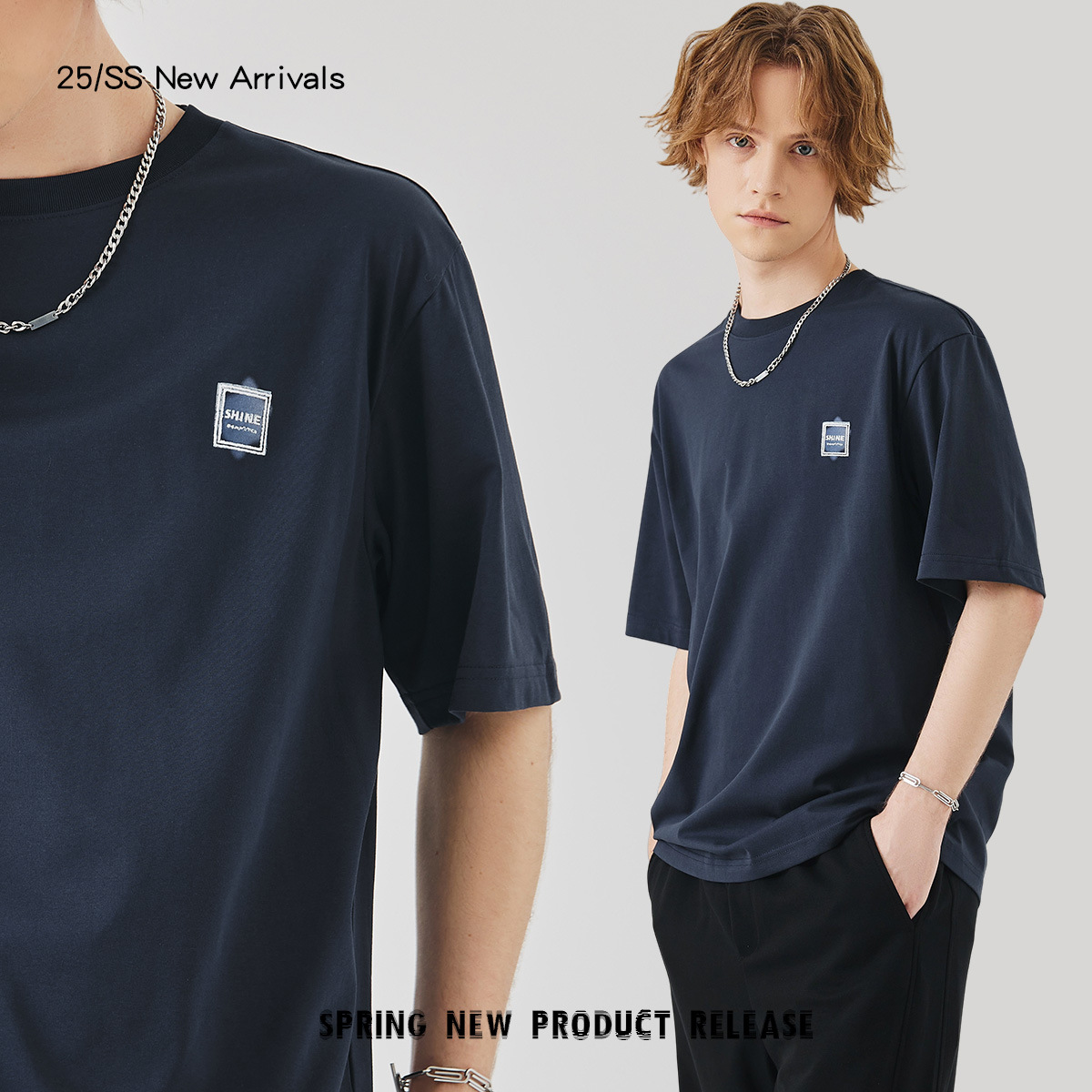 APO Men's Wear: A versatile printed short-sleeved T-shirt for men, a summer trend brand with three-dimensional embroidery and a loose round-neck inner layer Specification image