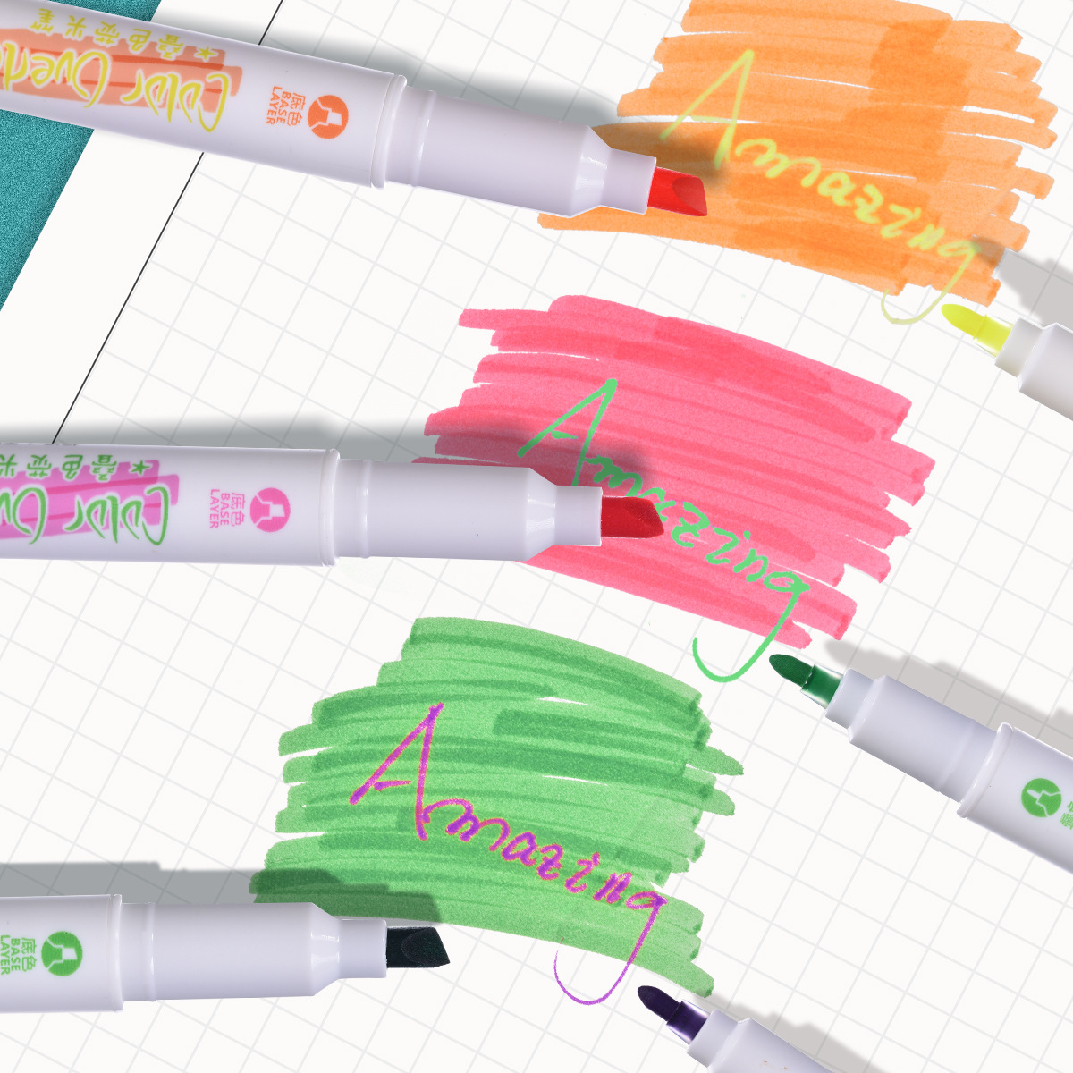 Tianfeng Double-headed multi-color Highlighters 6 pieces /PVC Bag 230A Hand-painted Duck Highlighters Set Application Scenario