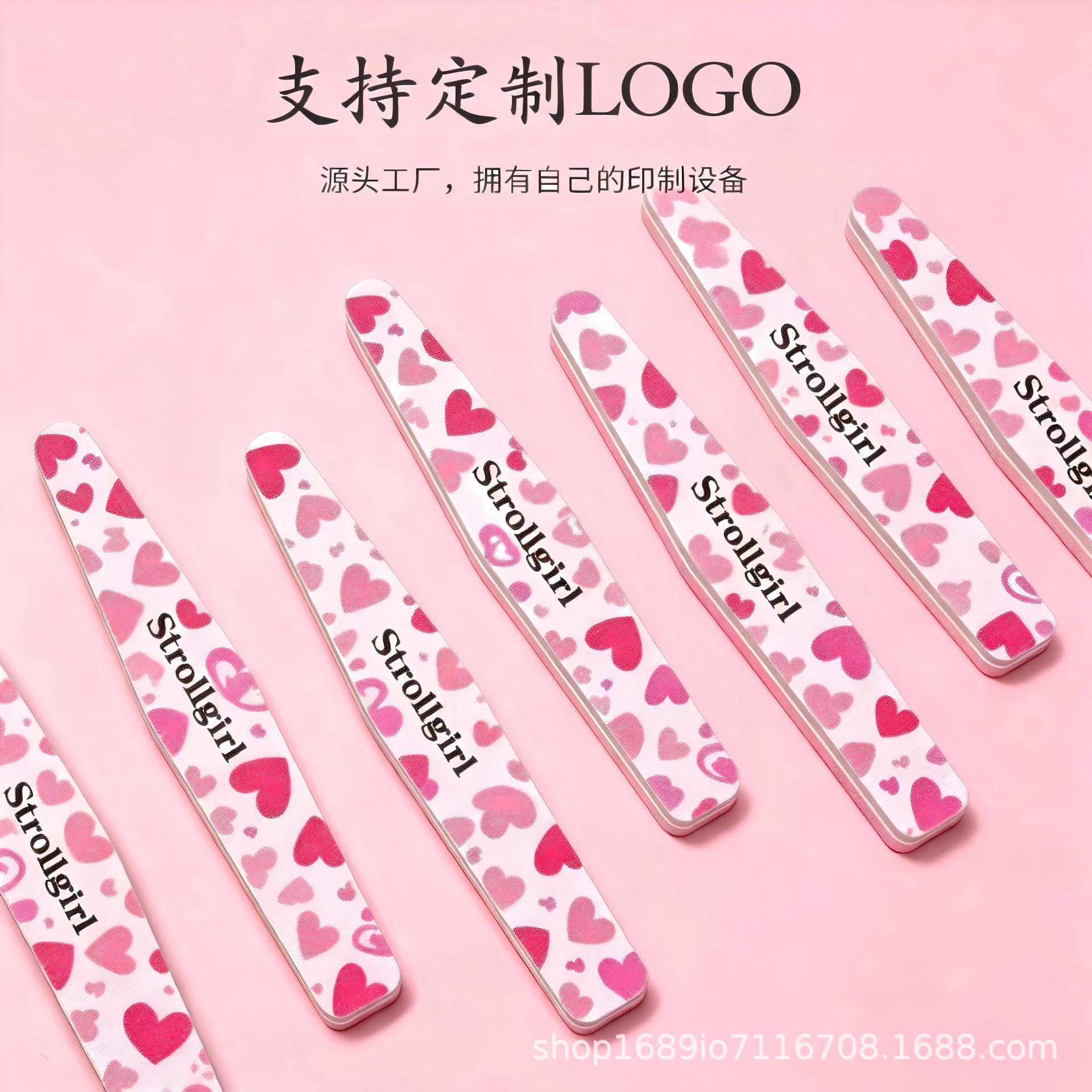 跨境热销高品质指甲锉美甲印花纱条心形图案海绵锉条搓打磨条批发 details Picture