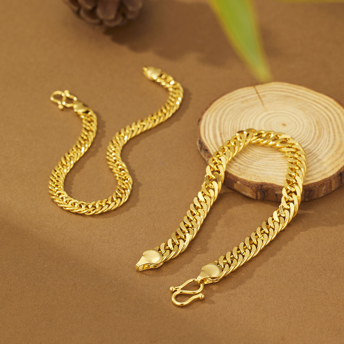 Gold-plated double-clasp 6mm / 8mm Guba bracelets for both men and women, long-lasting color retention, retro sand gold jewelry, a cross-border bestseller Specification drawing