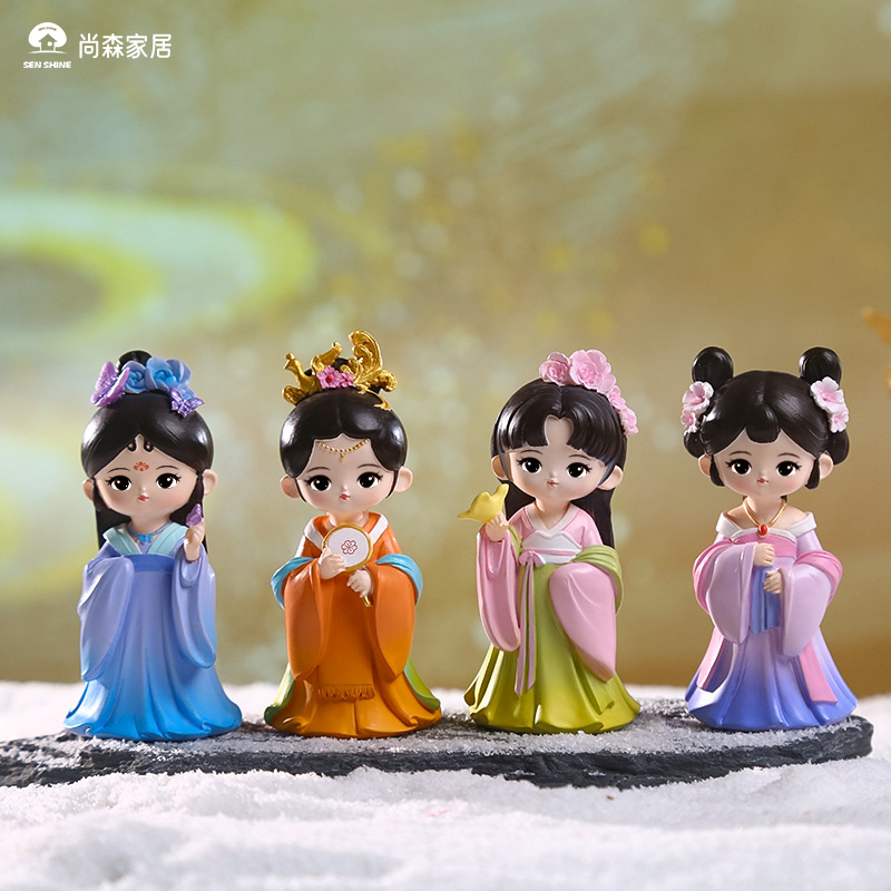 Top 10 Ancient Charm Beauty trinkets, New best-selling resin craft decorative items, Chinese cartoon casual Tang Dynasty