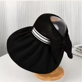 This large brim black rubber sun protection hat is foldable for women. It features an open-top bow to cover the face and imitate ultraviolet rays. It is versatile for outings and vacations Application Scenario