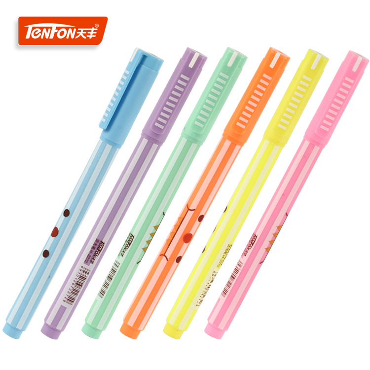 Tianfeng's new 2272 single-head highlighter, red rod fiber highlighter marker, six-color highlighter wholesale full figure