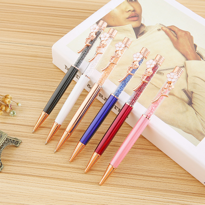 Wholesale of cherry blossom petal hook ballpoint pens, creative multi-color crystal pens and metal gift pens from the manufacturer details Picture