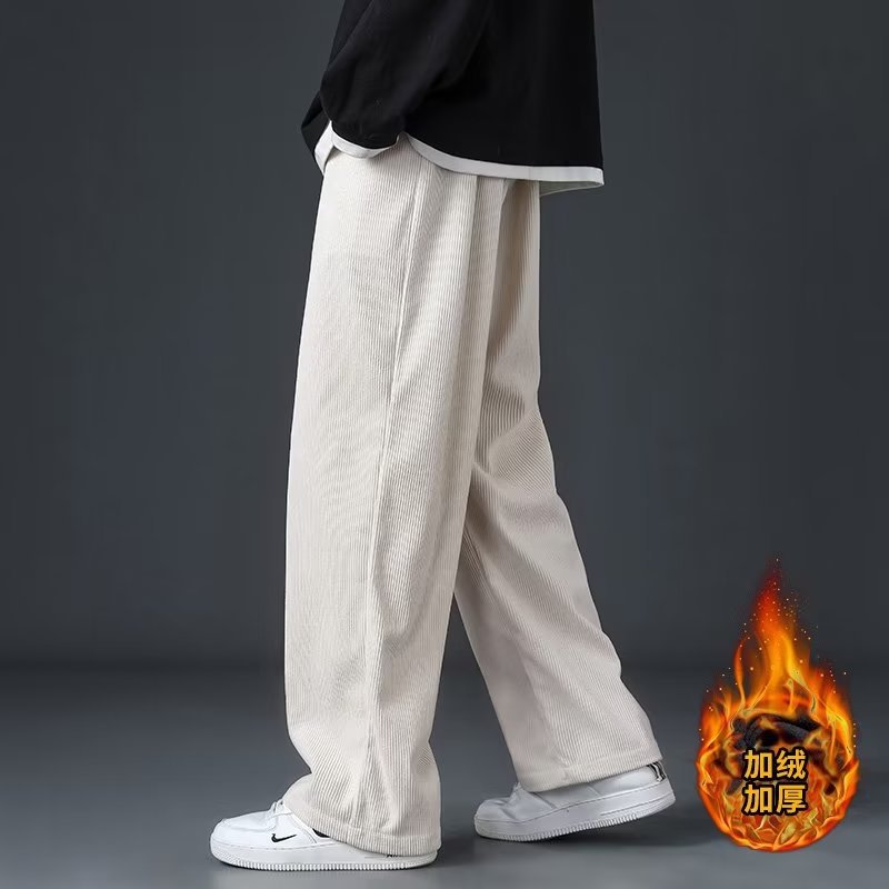 The new winter men's trousers, casual pants, loose straight-leg corduroy and fleece warm wide-leg sports pants Specification drawing