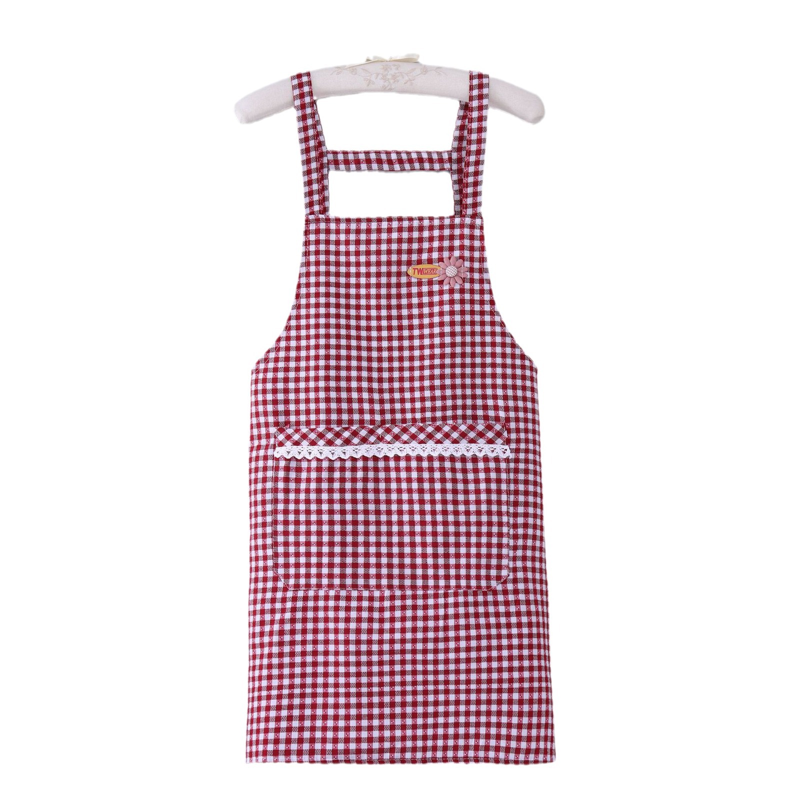 Black, white, red and white checkered apron, long-sleeved fashionable apron for women Item Picture
