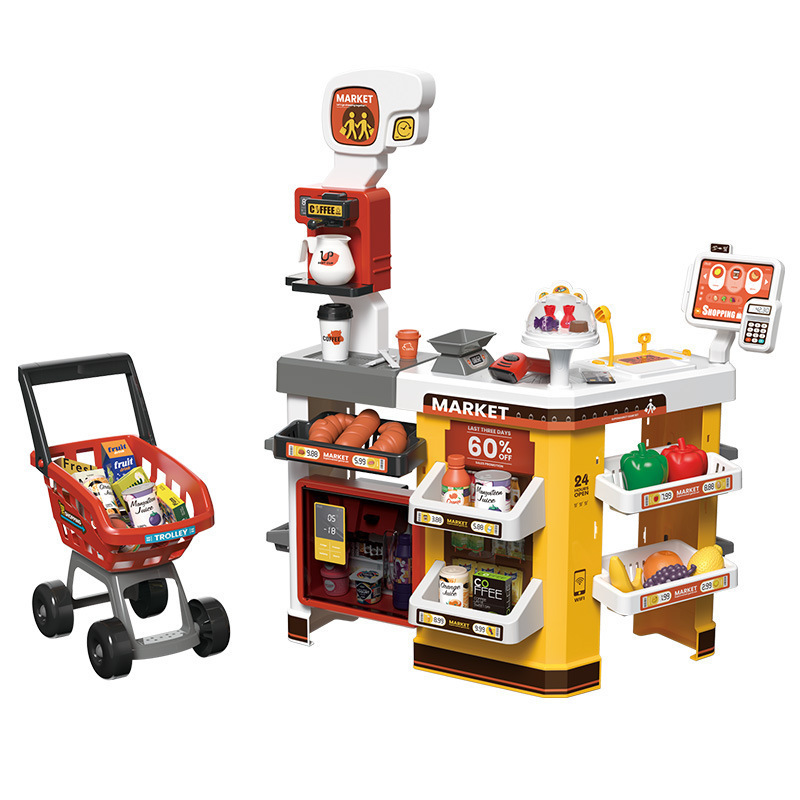 Best-selling children's house game simulation luxury cash register spray refrigerator scanner gun shopping cart basket gift set Item Picture