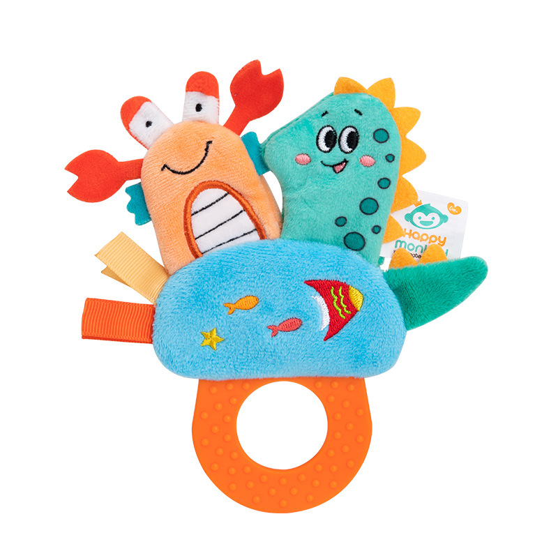 Happy monkey Animal Finger Puppet toy Baby Grasping Training rattle with baby teething ring bite Fun Item Picture