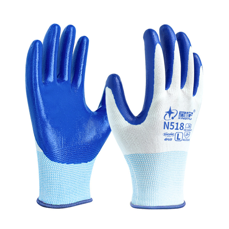 Wholesale Xingyu Labor protection Gloves N518: Wear-resistant, durable, oil-resistant, anti-slip, breathable for work, construction site maintenance, and impregnated with rubber Item Picture