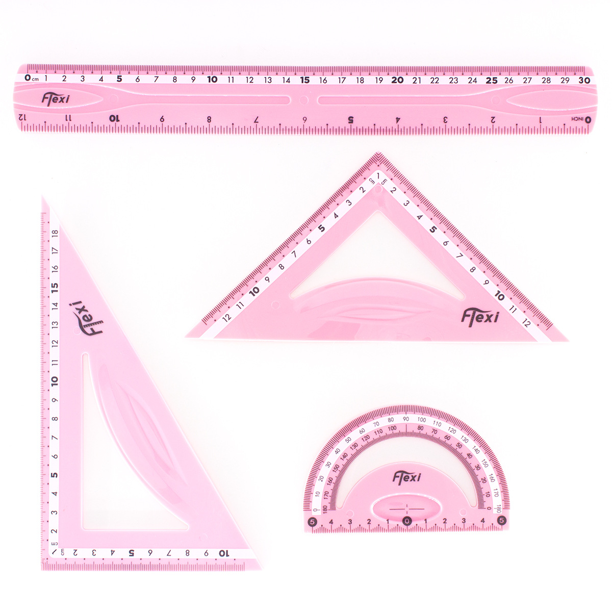 Unicorn 30cm set ruler macaron PVC soft ruler resistente al pliegue de cuatro piezas set ruler comercio exterior al por mayor set ruler fuente