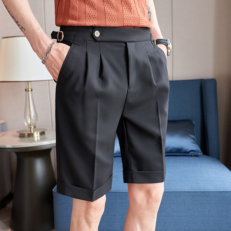 Cross-border foreign trade wholesale men's Neapolitan casual short trousers, slim-fit straight leg, rolled-up solid color Curvetail capri pants full figure