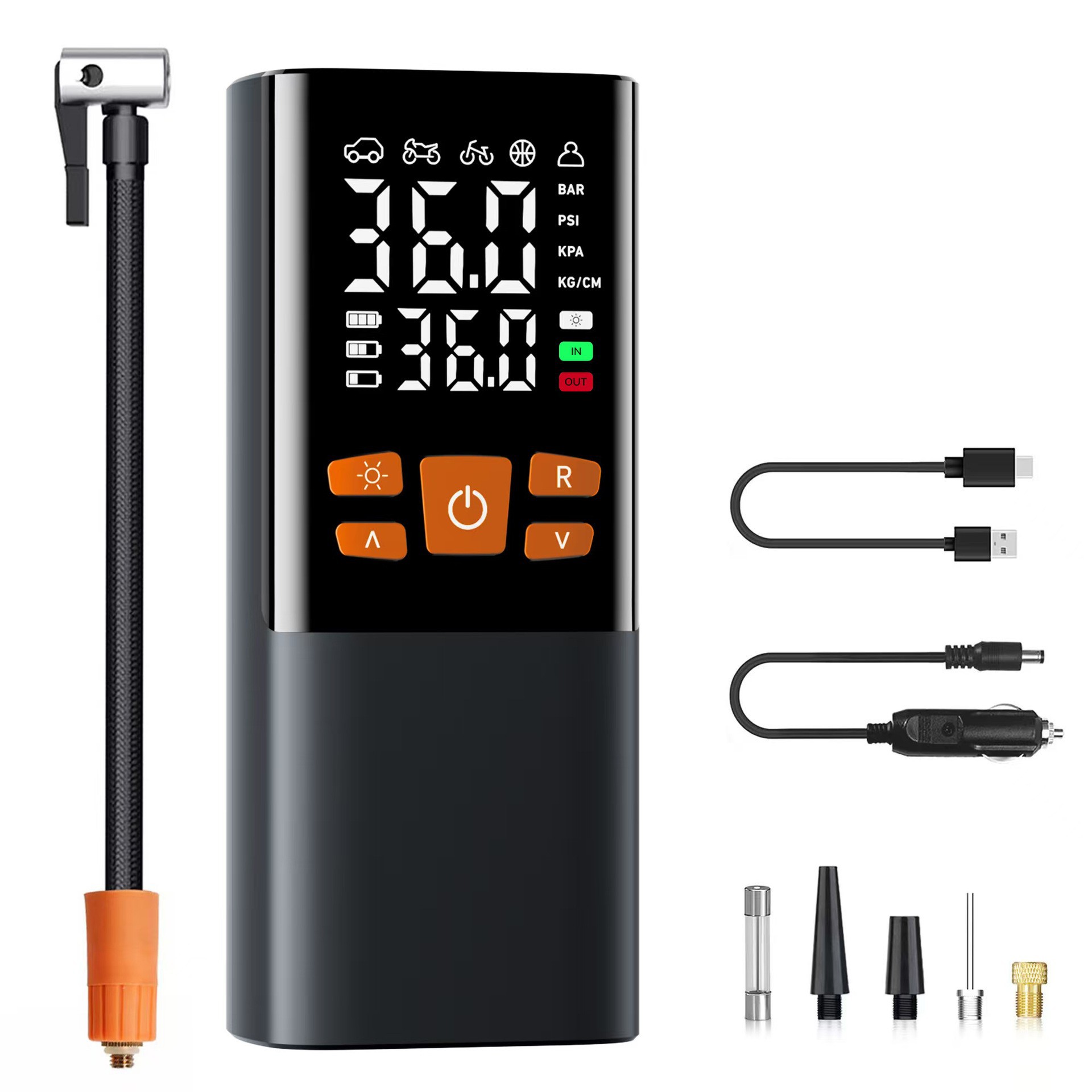 Wireless charging car air pump, digital display air pump for cars, portable mini tire air pump for sedans Item Picture