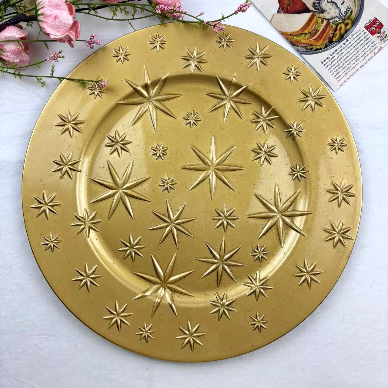 星辰工厂批发欧式复古婚礼酒店星星餐盘装饰盘 外贸charge plate水果盘充电板图