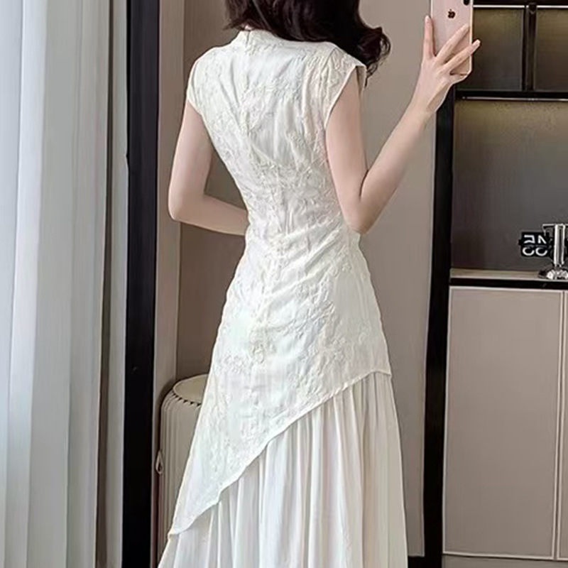 New Chinese-style embroidered stand-up collar dress for women 2025 New style waist-cinching irregular Chinese-style modified cheongsam dress Specification image